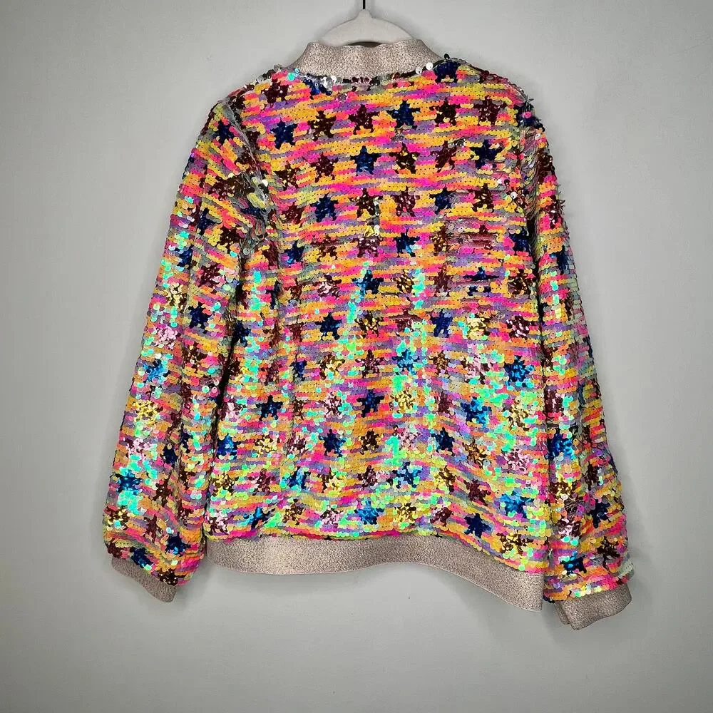 Hatley Star Party Sequin Bomber Jacket Girls Size 6